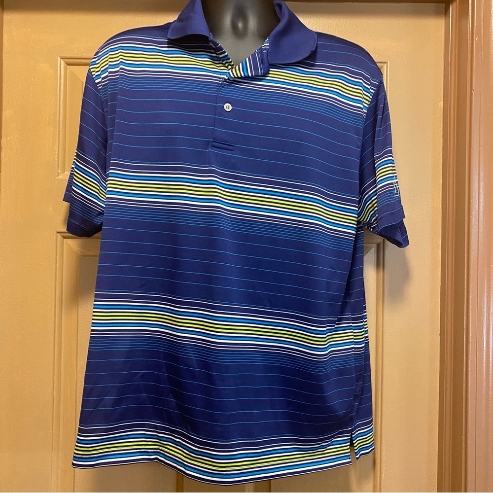 Mens PGA tour Pro Series golf polo blue striped shirt sz XL
